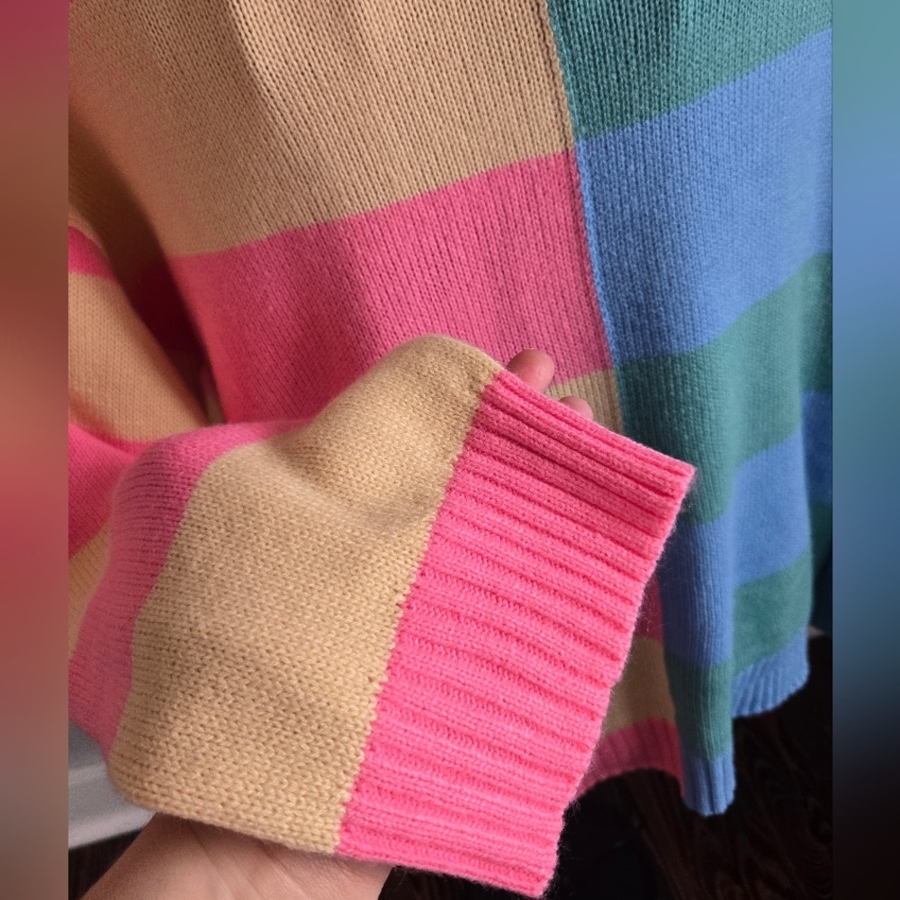 Haptics Pink and Blue Striped Color Block Knit Sweater - Picture 5 of 12